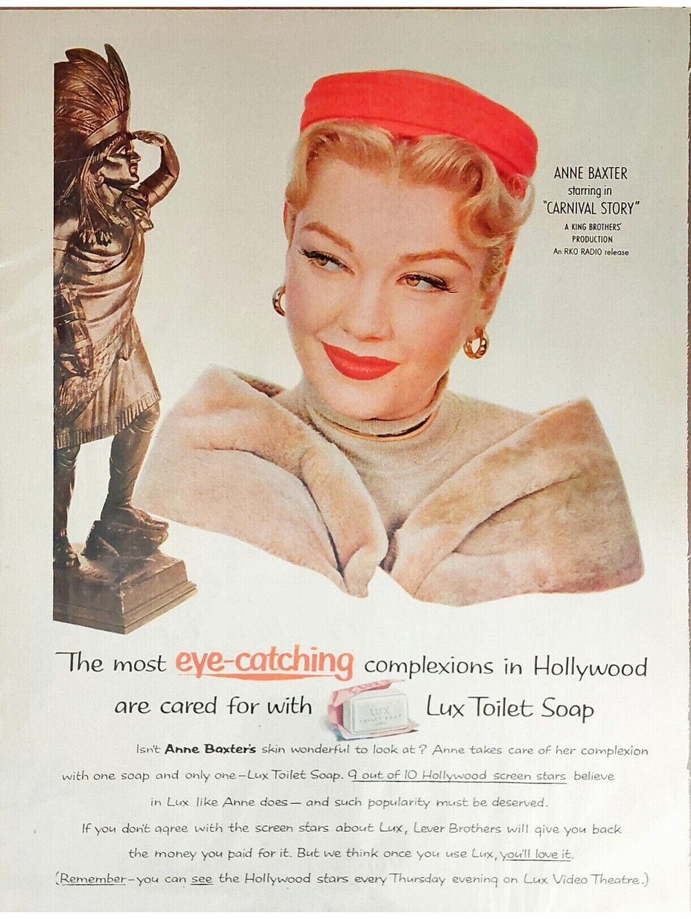 ANNE BAXTER 1954 LUX Toilet Soap Vintage 50's Print Ad Excellent Condition